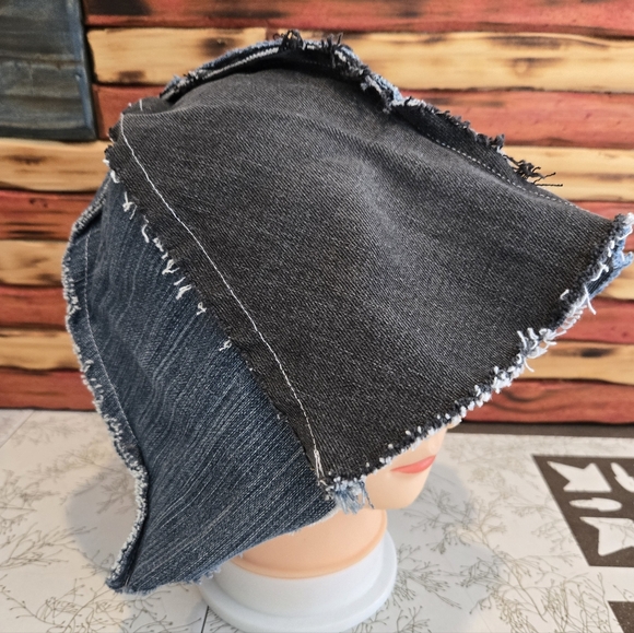 Upcycled Denim Patch " Flop Hat" M-XL Handmade Dont Throw It Out B - Picture 3 of 5